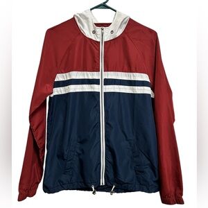 Women’s ZINE lightweight windbreaker burgundy, white, blue jacket size MEDIUM